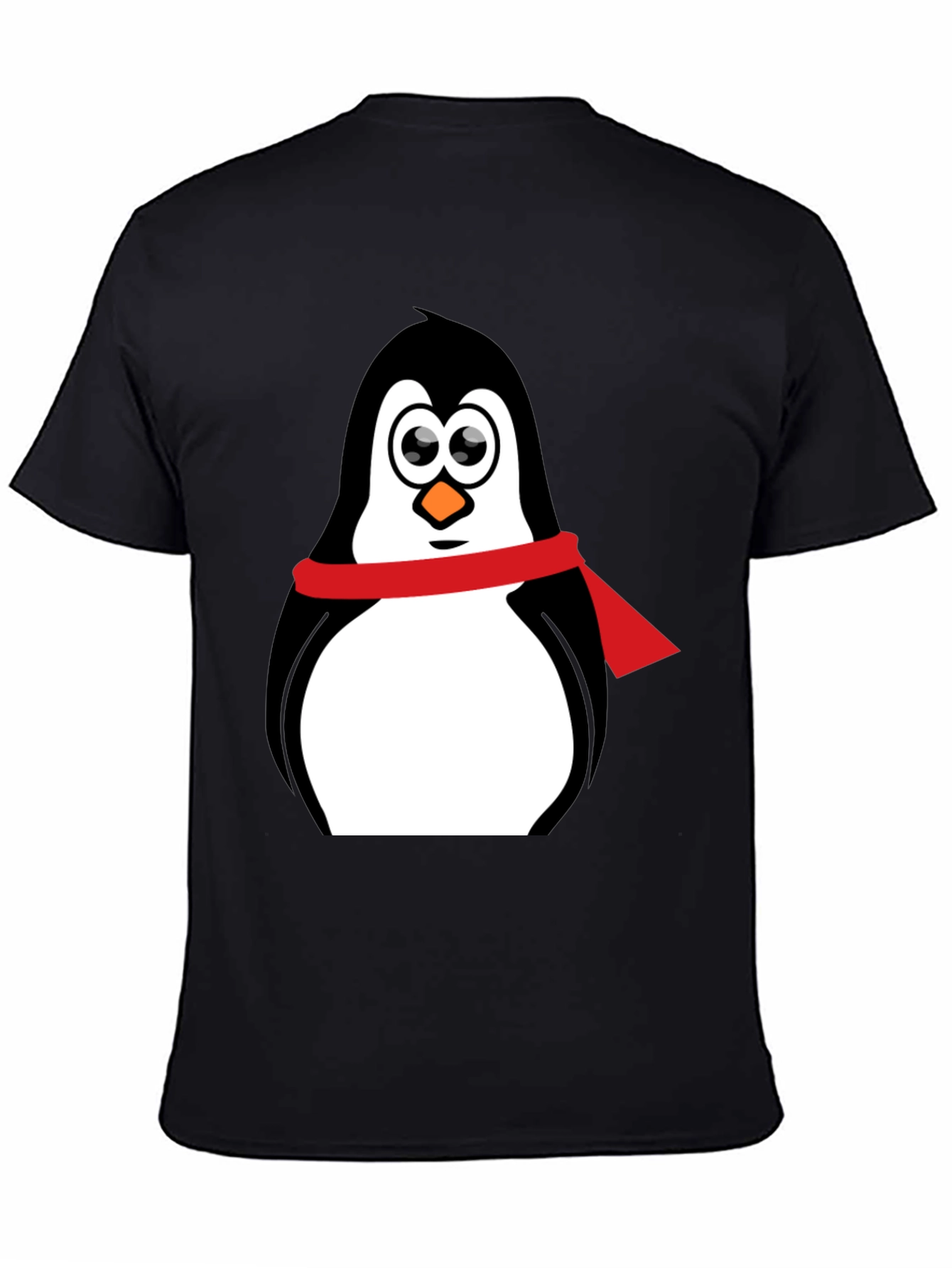Black Penguin Graphic Tee - Cartoon Penguin with Scarf view 4