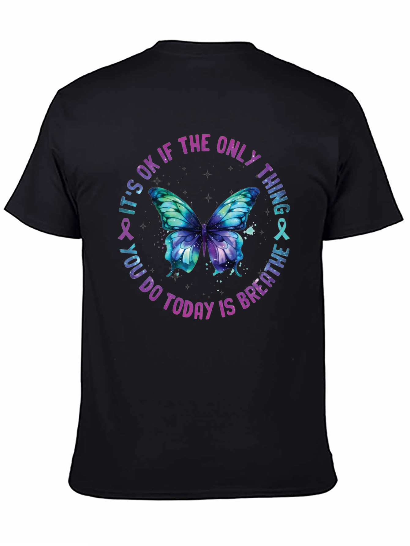 Black Breathe Butterfly Graphic Tee - Mental Health Awareness Shirt view 4