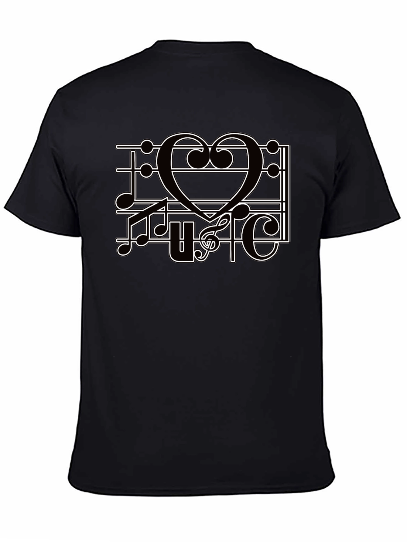 Black Music Heart T-Shirt, Men's Black Tee, Graphic Print view 4