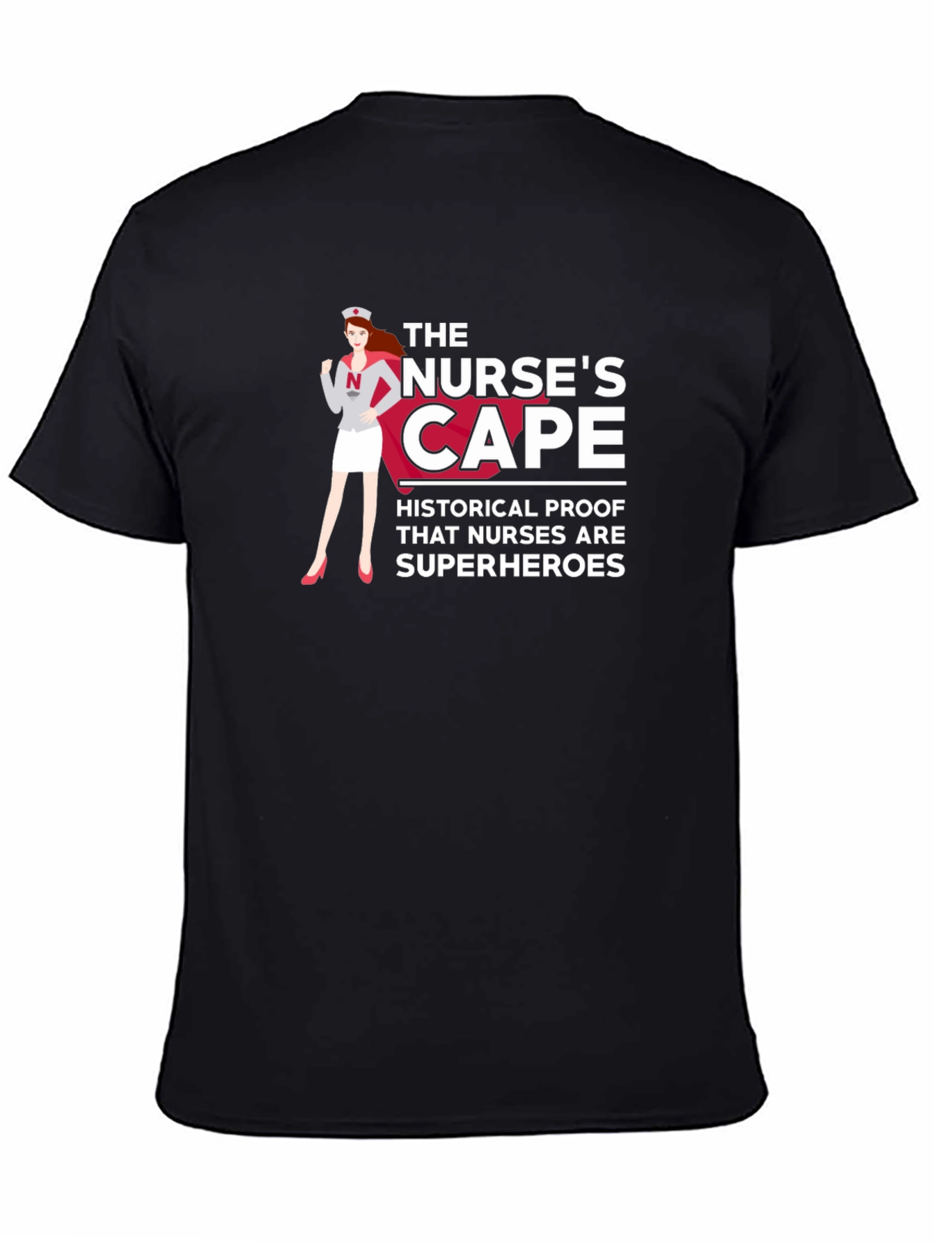 Black Nurse Superhero Cape Graphic T-Shirt view 4