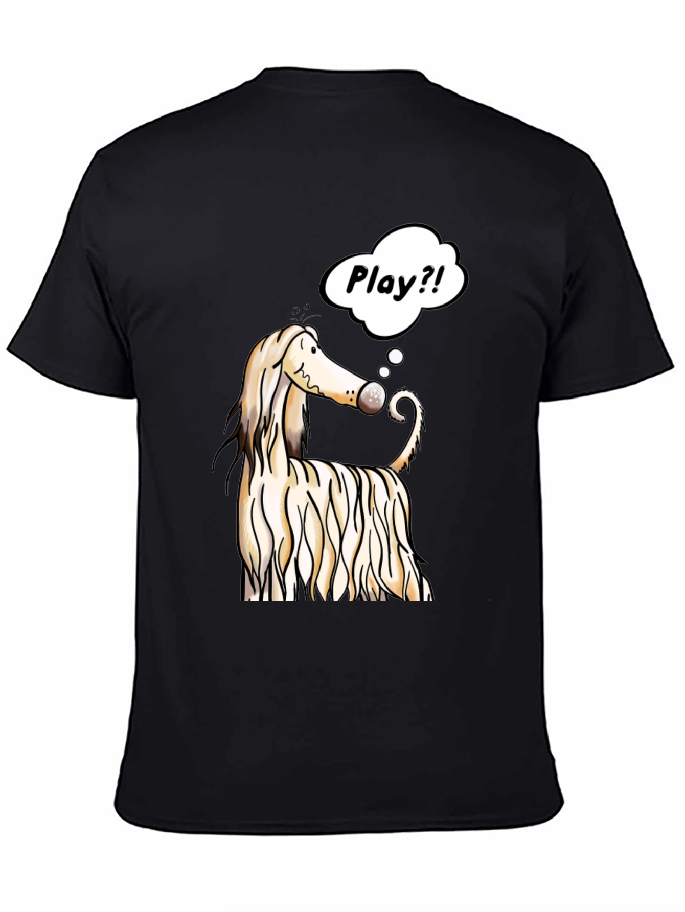 Black Dog Cartoon Play T-Shirt - Black Cotton Tee view 4