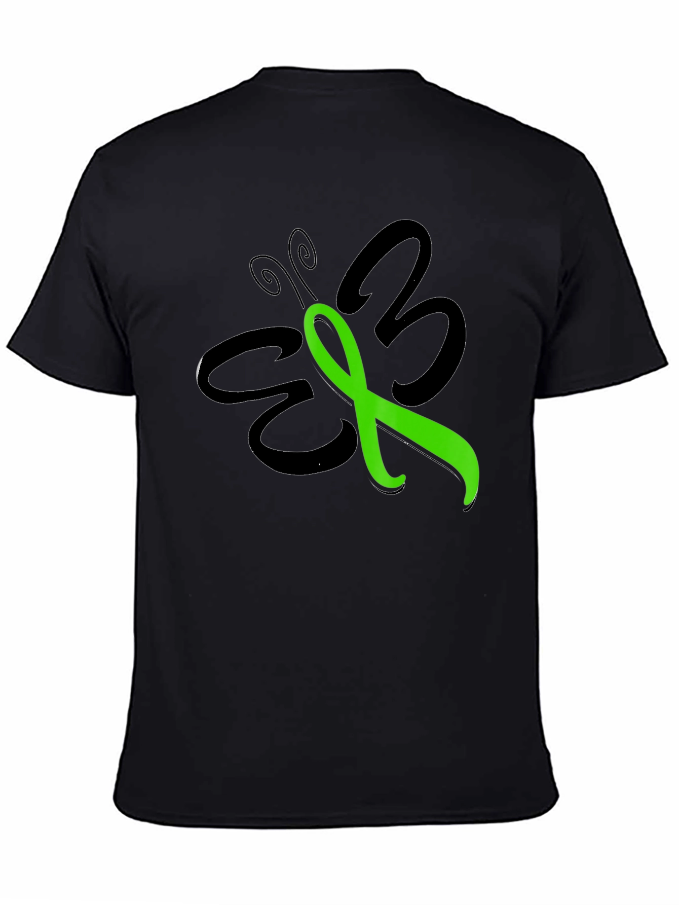 Black Green Ribbon Butterfly T-Shirt - Awareness Support view 4