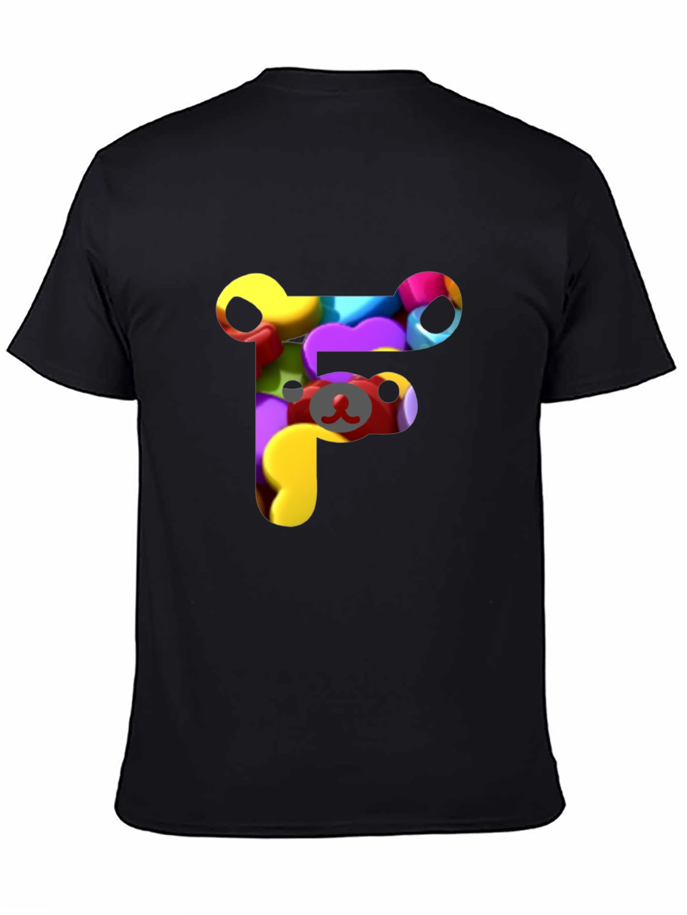 Black Colorful F Letter Bear T-Shirt view 4