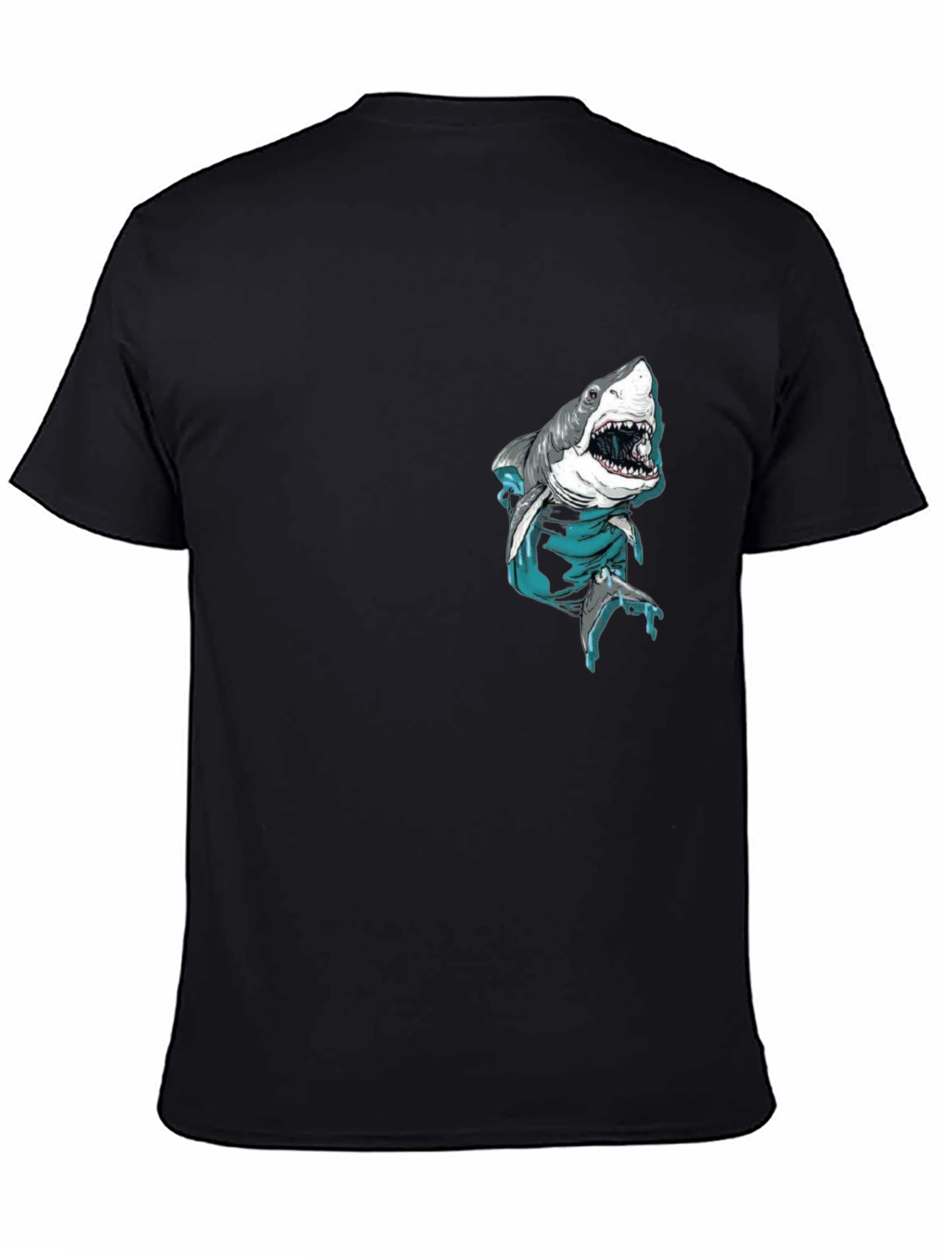 Black Shark Pocket Graphic Tee - Cool Men's Black T-Shirt view 4