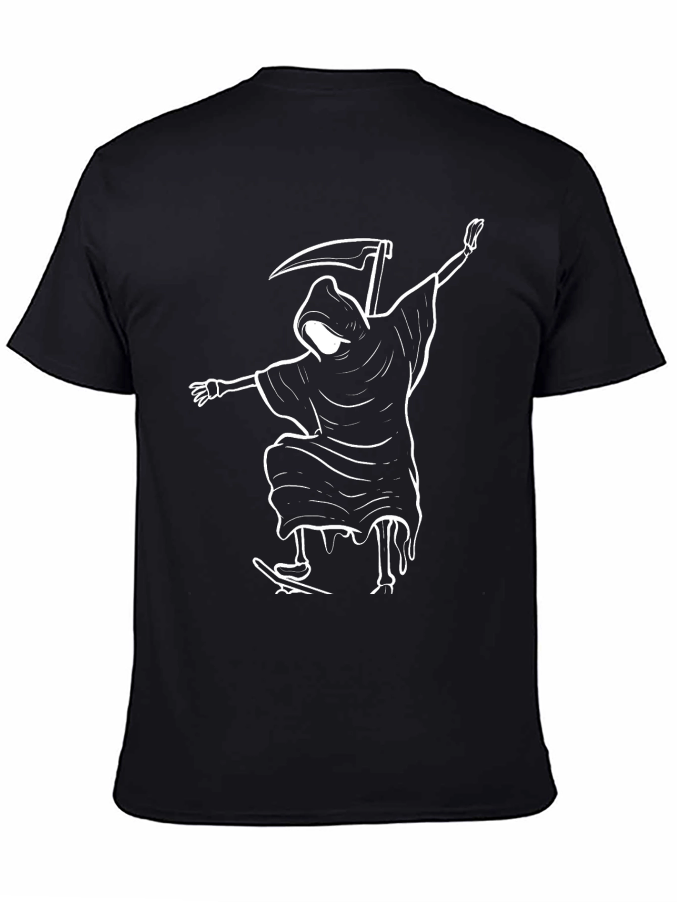 Black Grim Reaper Skateboard Graphic Tee - Black Cotton Blend view 4