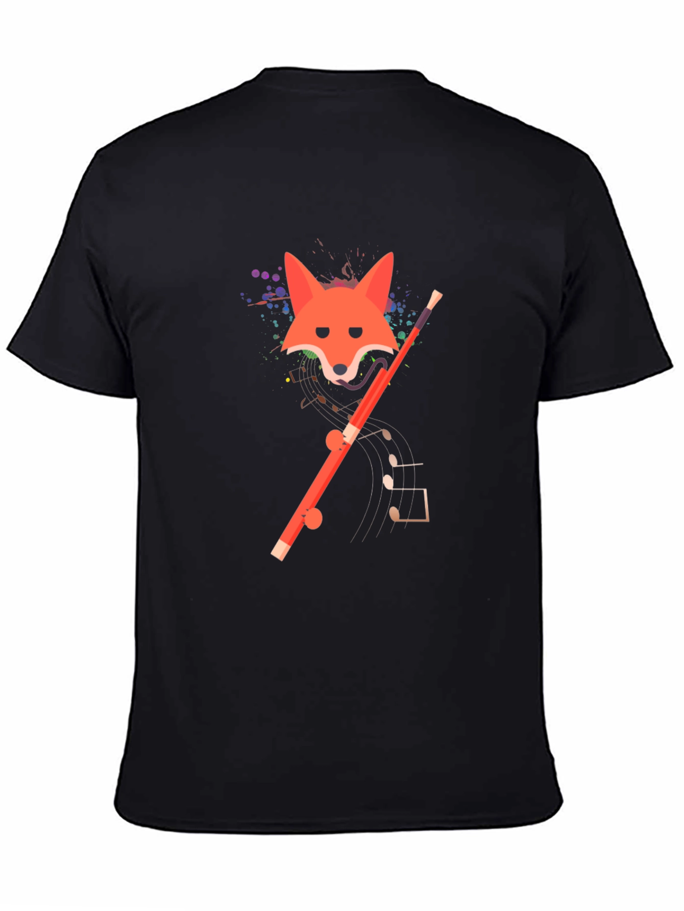Black Fox and Flute Graphic Tee - Unique Design view 4