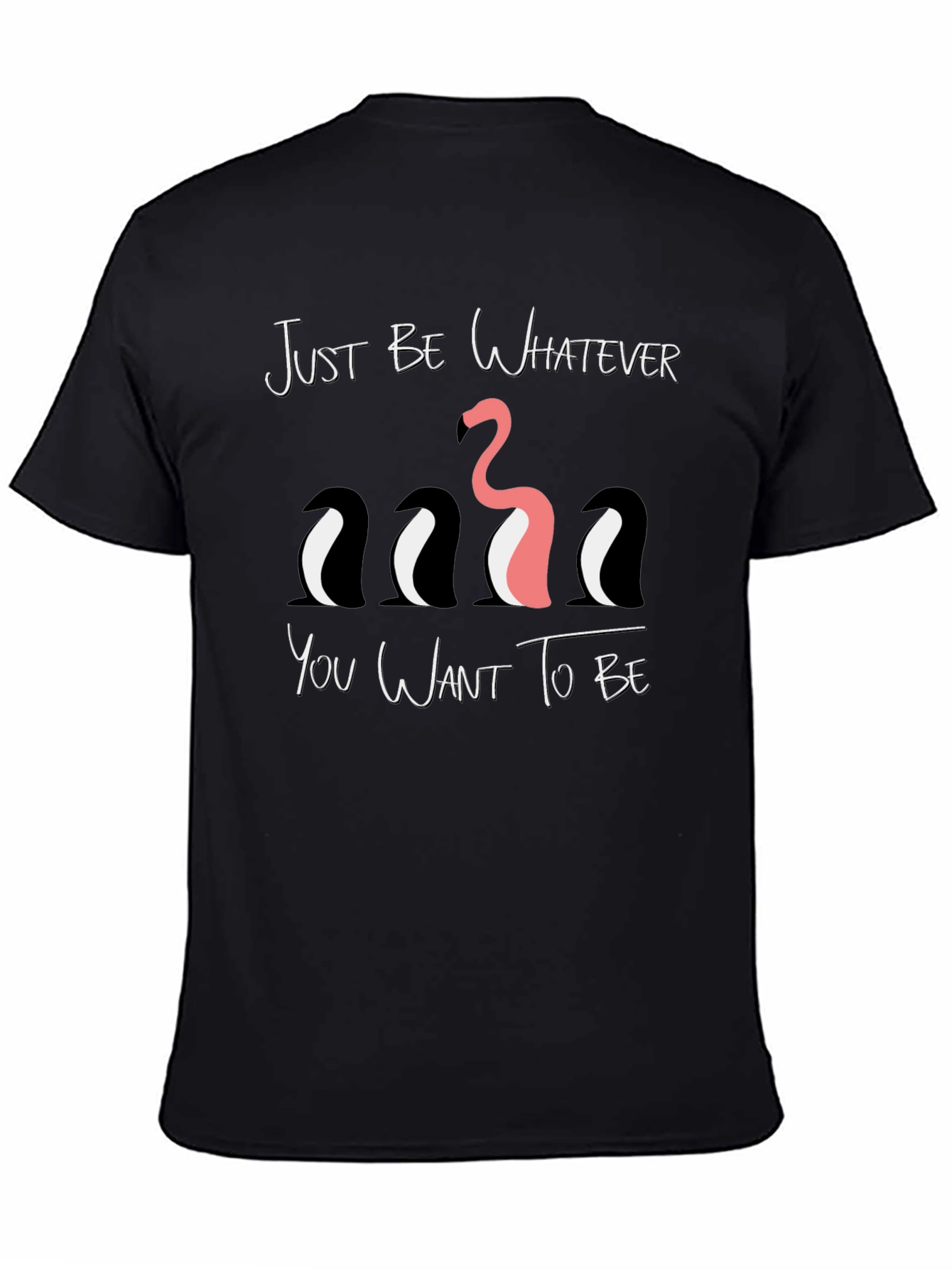 Black Be Yourself Graphic Tee - Funny Flamingo & Penguins view 4