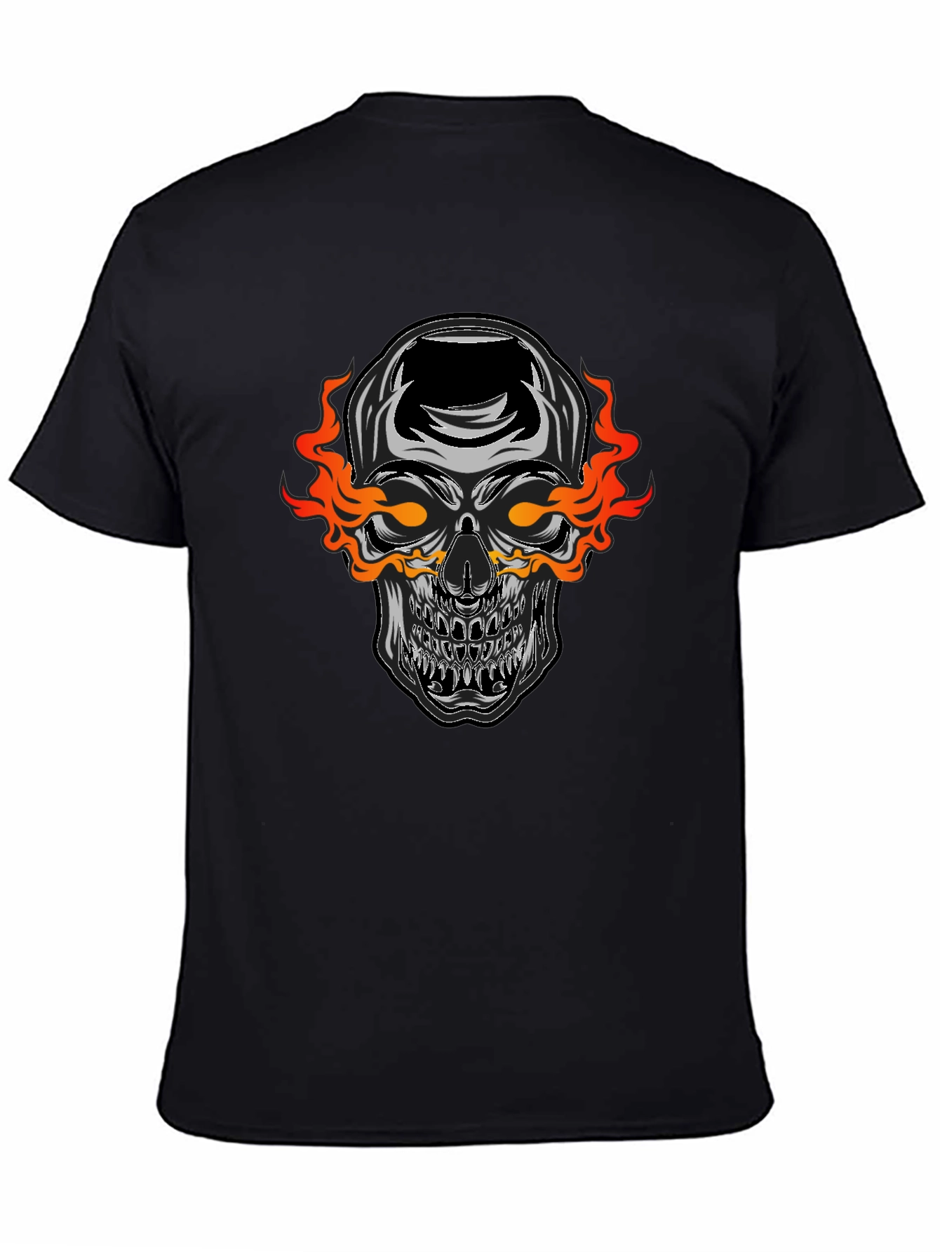 Black Flaming Skull Graphic Black T-Shirt view 4