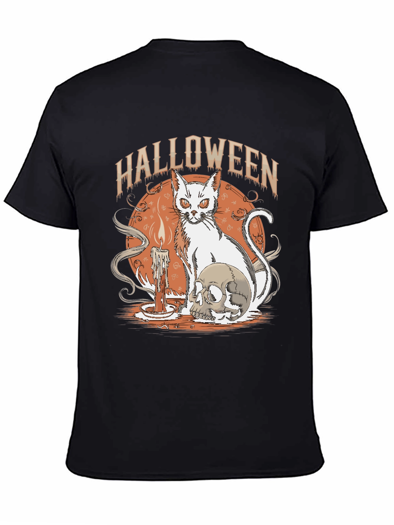 Black Halloween Cat & Skull Graphic Tee view 4