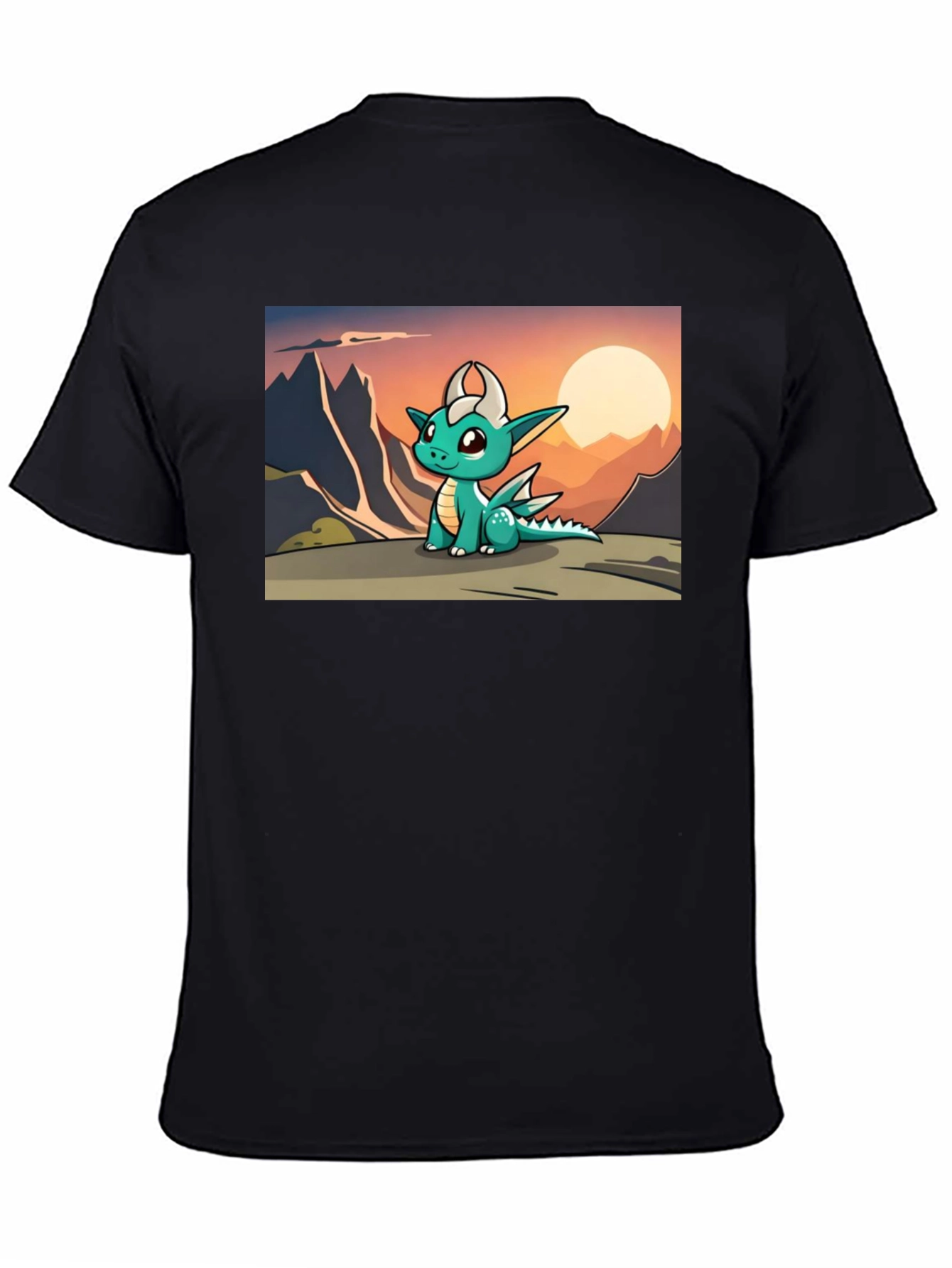 Black Cute Dragon Sunset Tee view 4