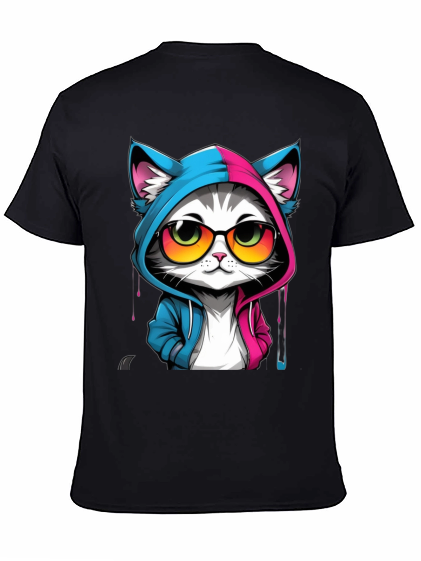 Black Cool Cat Graphic Tee - Unisex Black T-Shirt view 4
