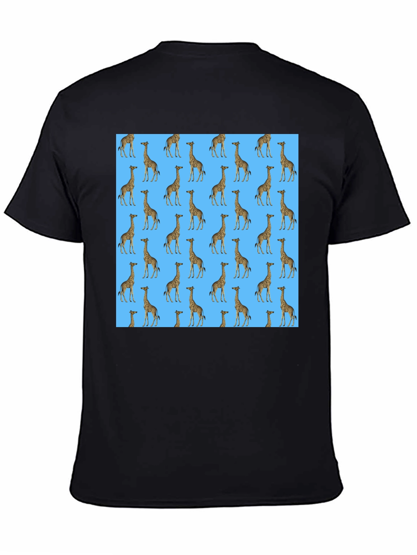 Black Giraffe Pattern Men's Black T-Shirt view 4