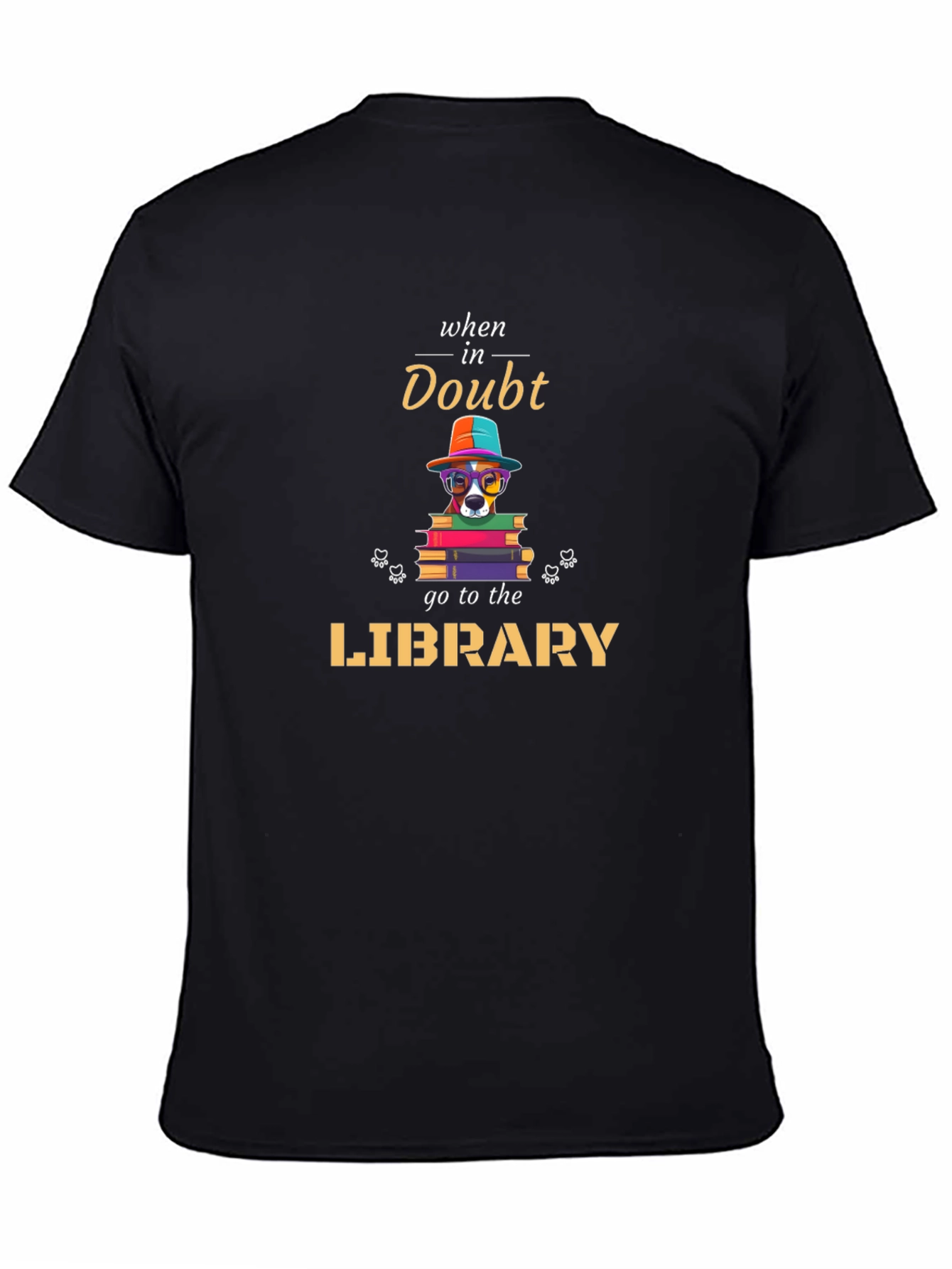 Black When In Doubt Go To The Library T-Shirt view 4