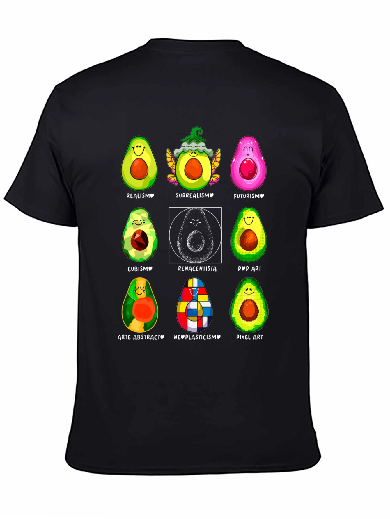 Black Avocado Art Styles Graphic T-Shirt view 4