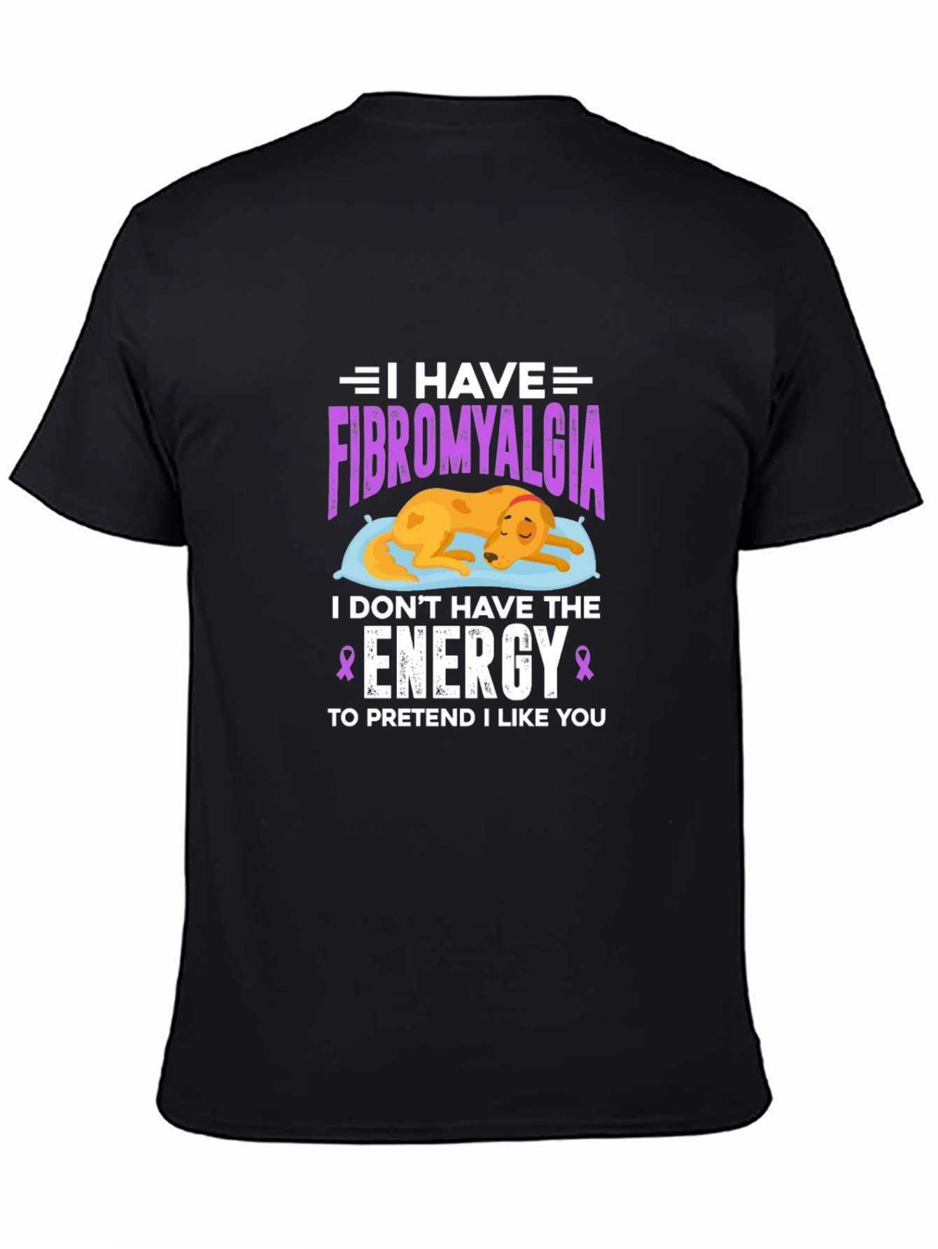 Black Fibromyalgia Awareness T-Shirt: Dog Design view 4