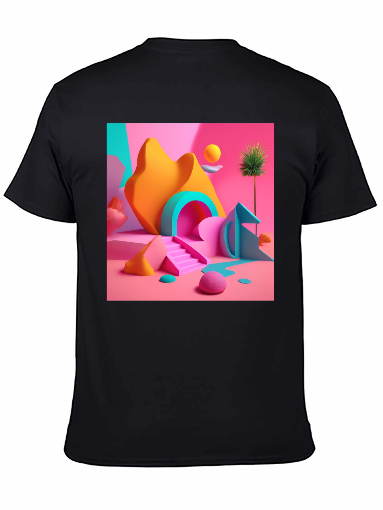 Black Abstract Geometric Art Black T-Shirt view 4