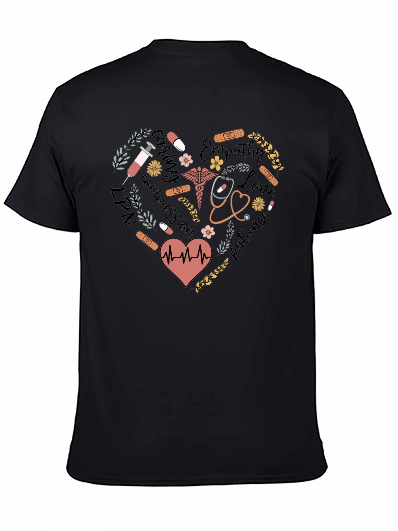 Black Nurse Heart Graphic T-Shirt view 4