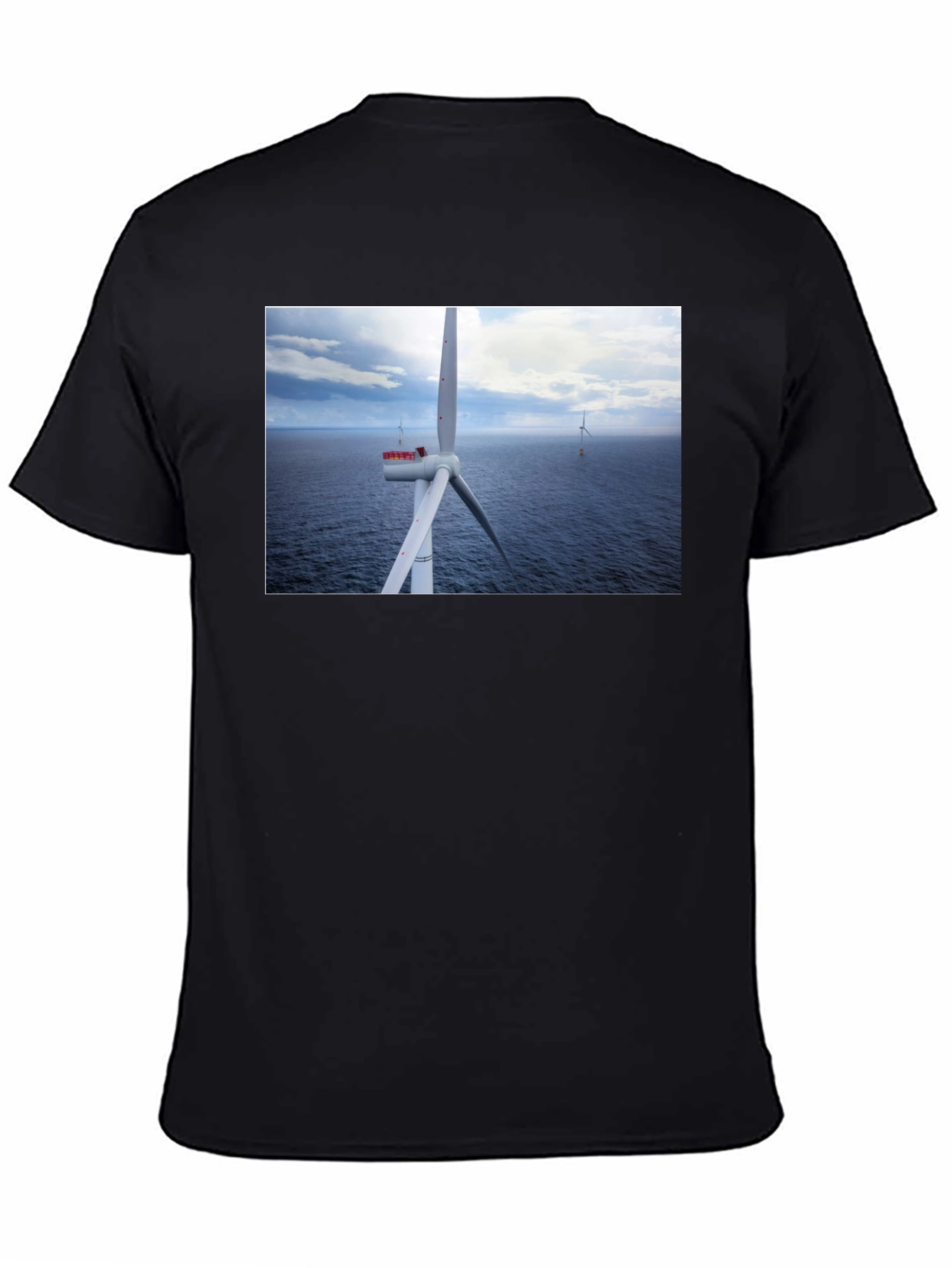 Black Wind Turbine Ocean Graphic T-Shirt view 4