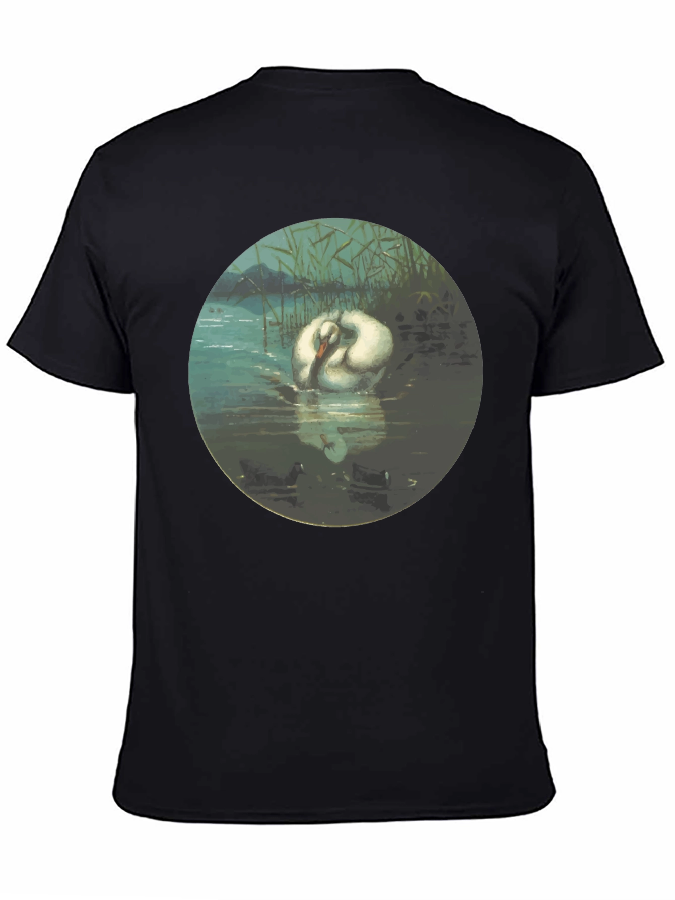Black Swan Art T-Shirt - Elegant Aquatic Bird Design view 4