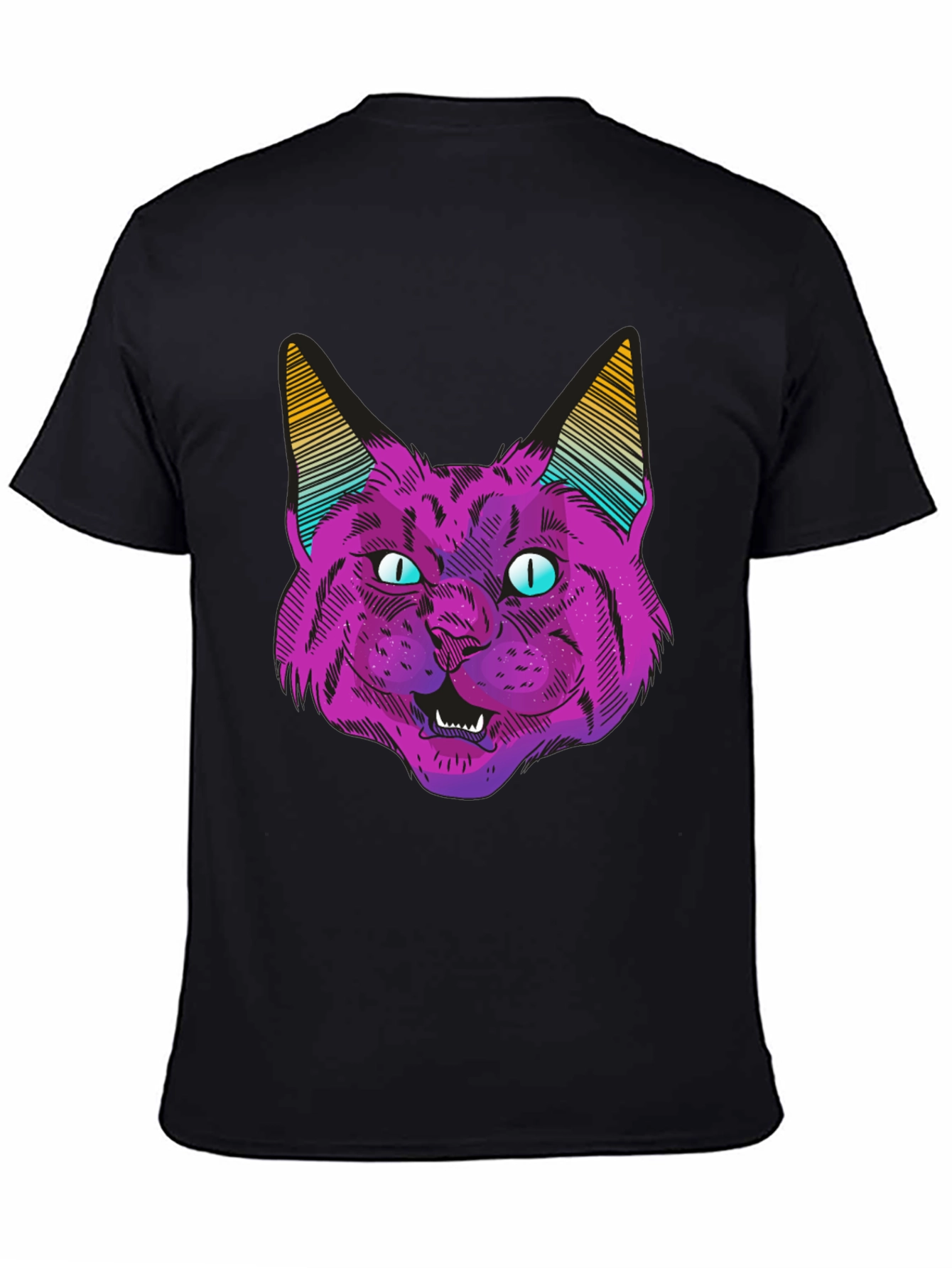 Black Psychedelic Cat Graphic T-Shirt view 4