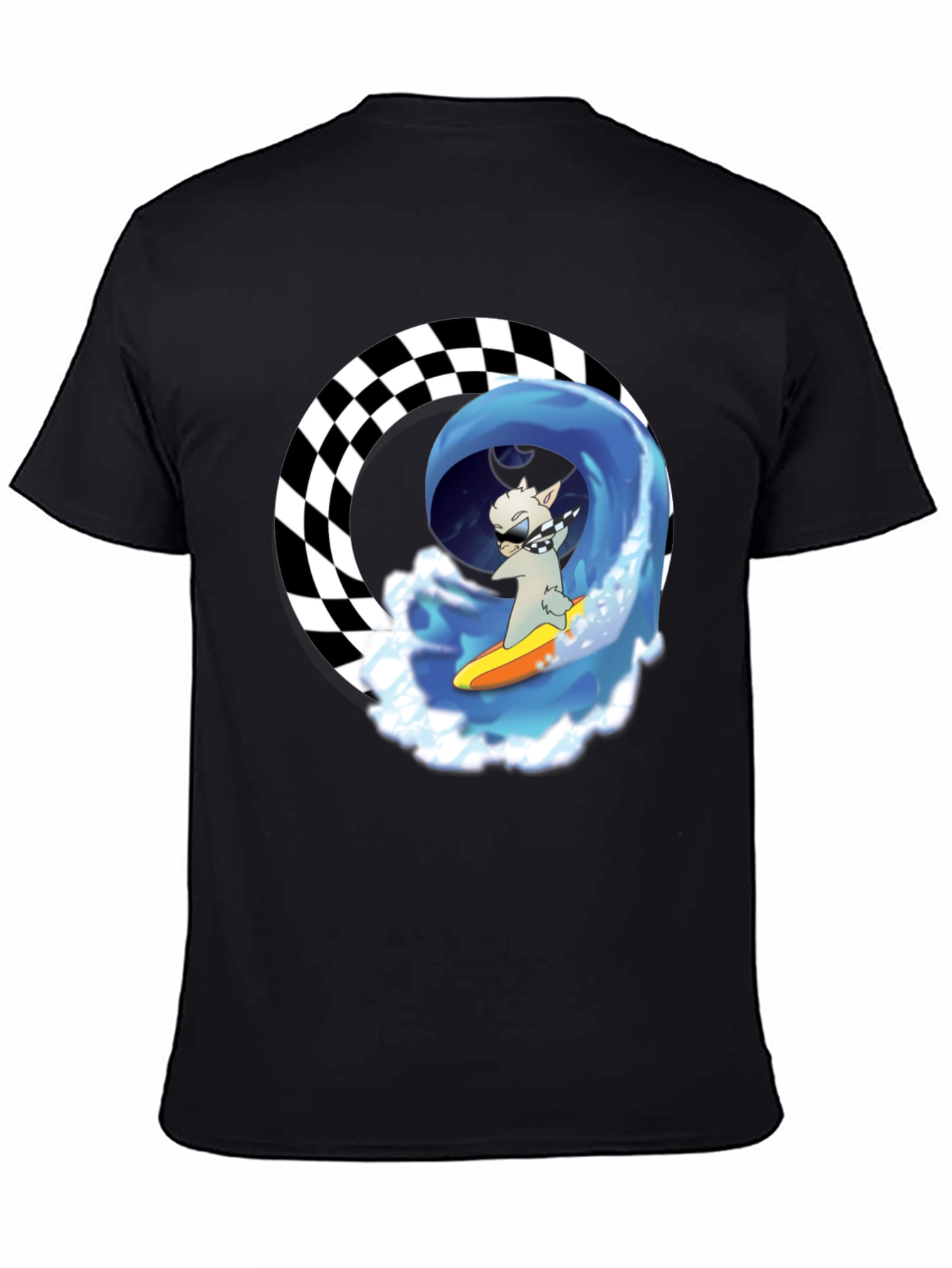 Black Surfing Llama Graphic Tee - Cool Black T-Shirt view 4