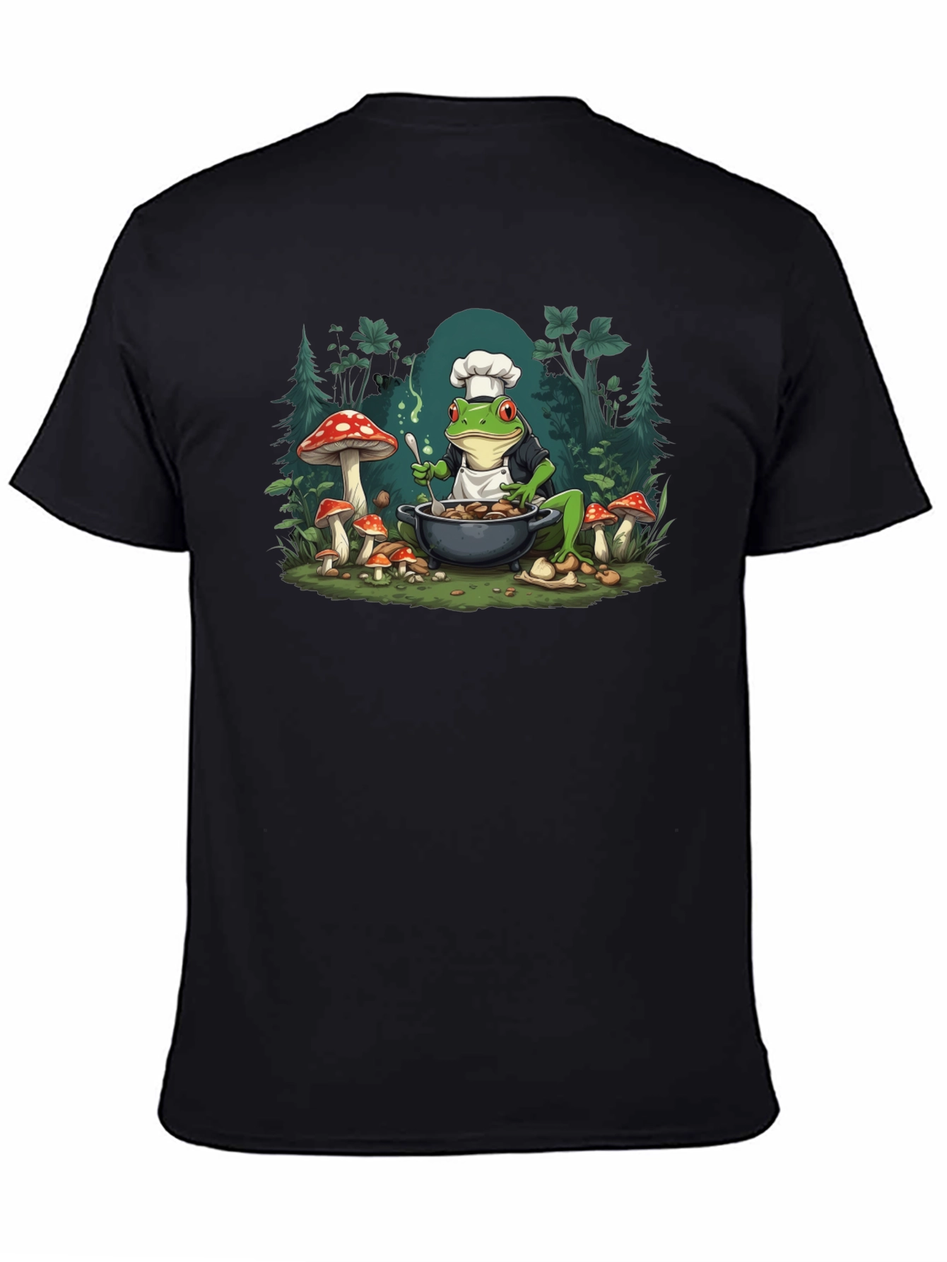 Black Frog Chef T-Shirt - Mushroom Cooking Tee view 4