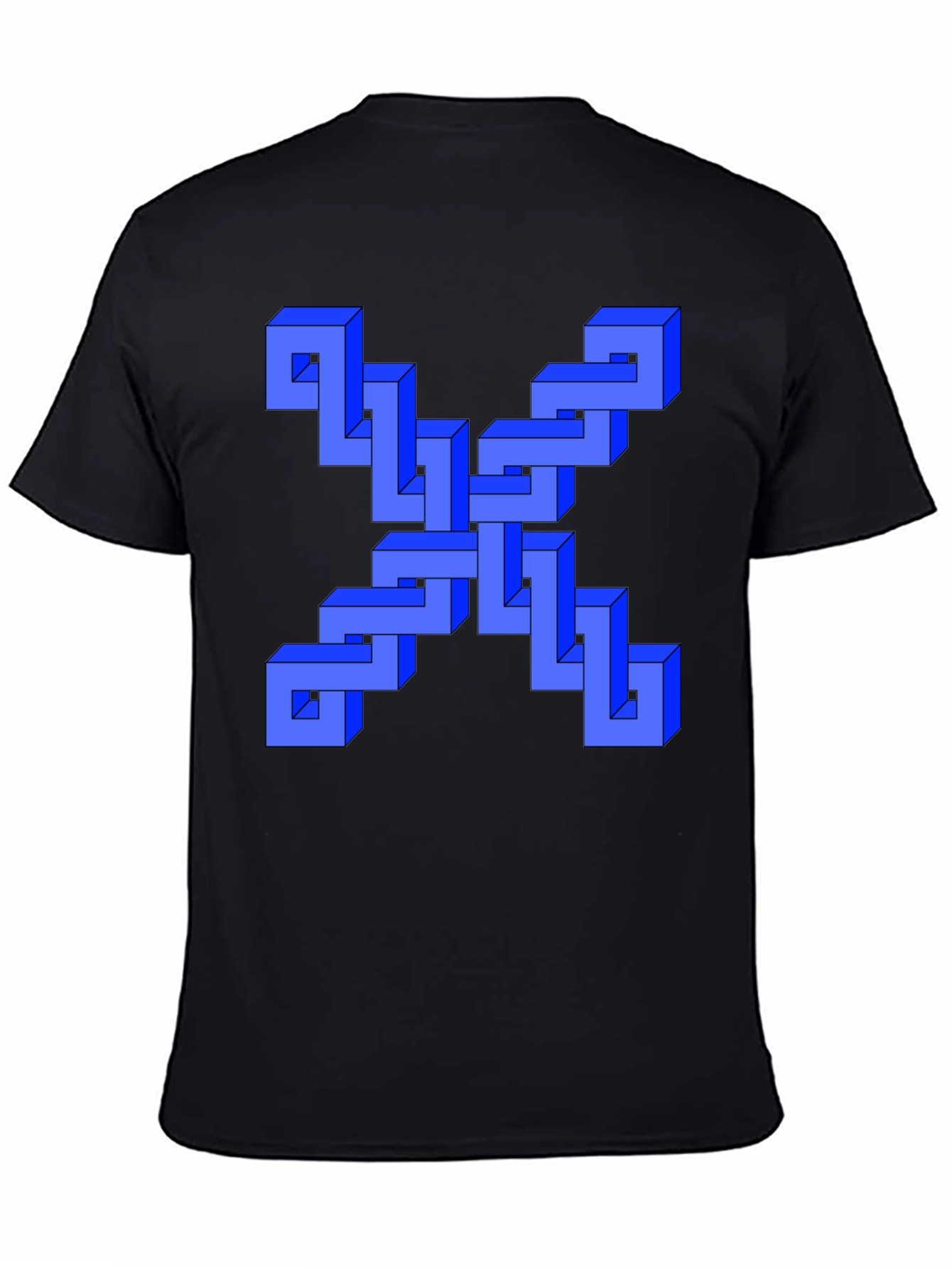 Black Optical Illusion Blue Cube Design Black T-Shirt view 4