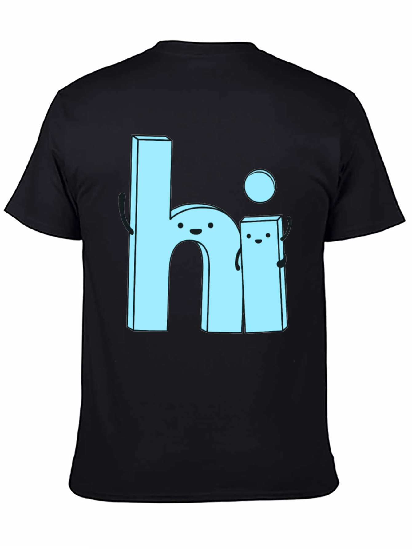 Black Cute Cartoon "Hi" Graphic Tee - Soft Black Cotton view 4
