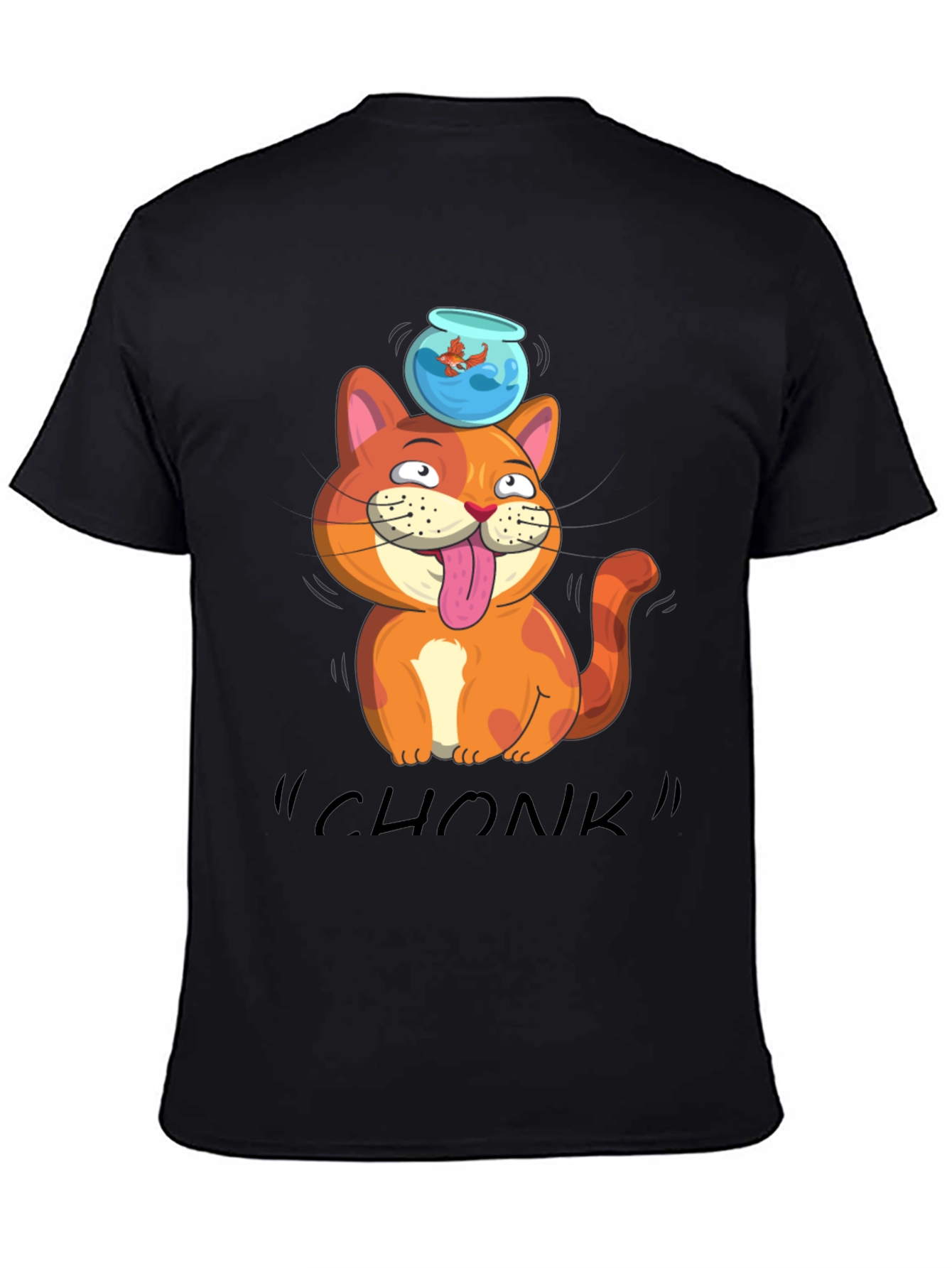 Black Chonk Cat Goldfish T-Shirt view 4