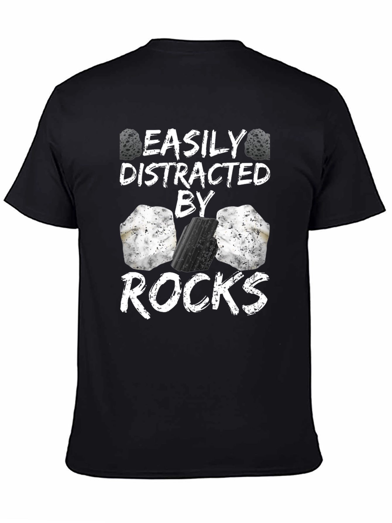 Black Easily Distracted By Rocks Funny T-Shirt view 4