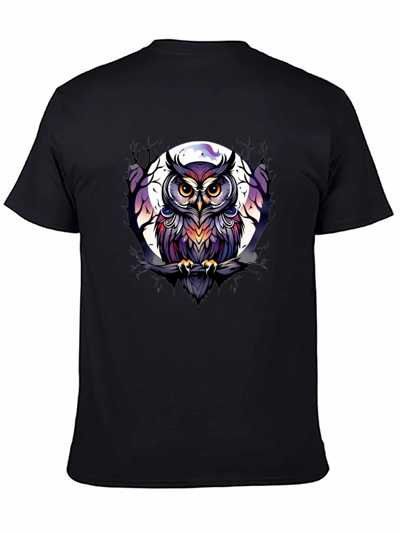 Black Owl T-Shirt: Moonlit Perch Design view 4
