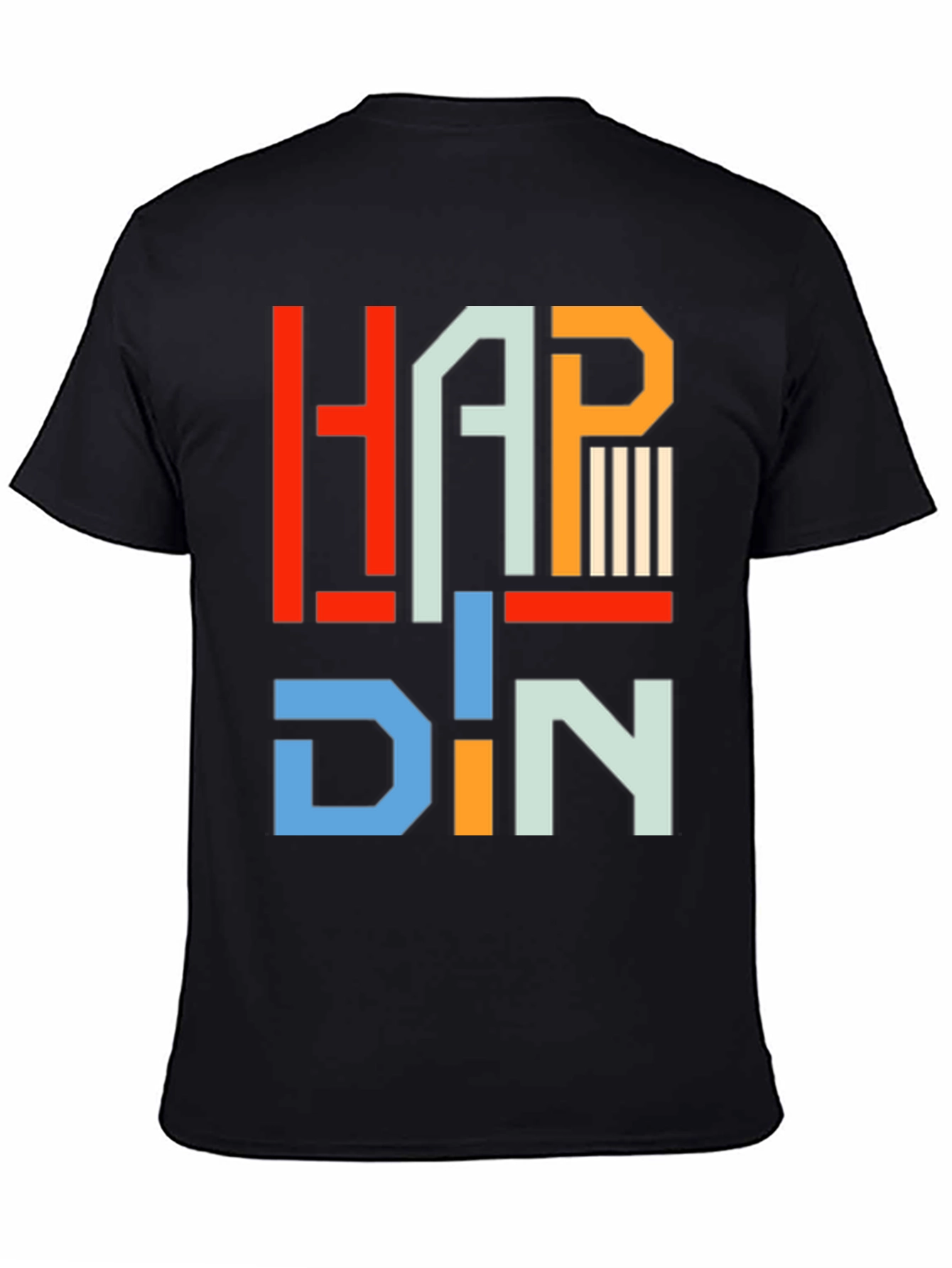 Black HAPP DIN T-Shirt - Geometric Letter Graphic Tee view 4