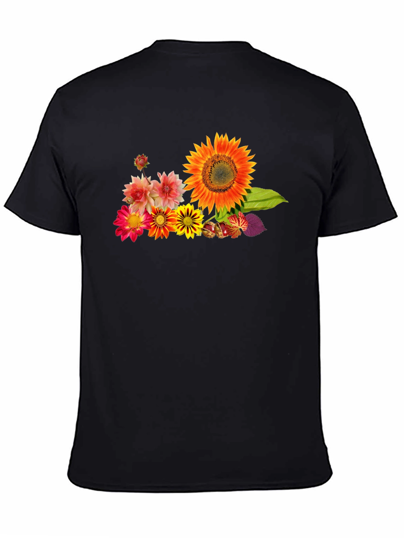 Black Floral Print Black Cotton T-Shirt view 4