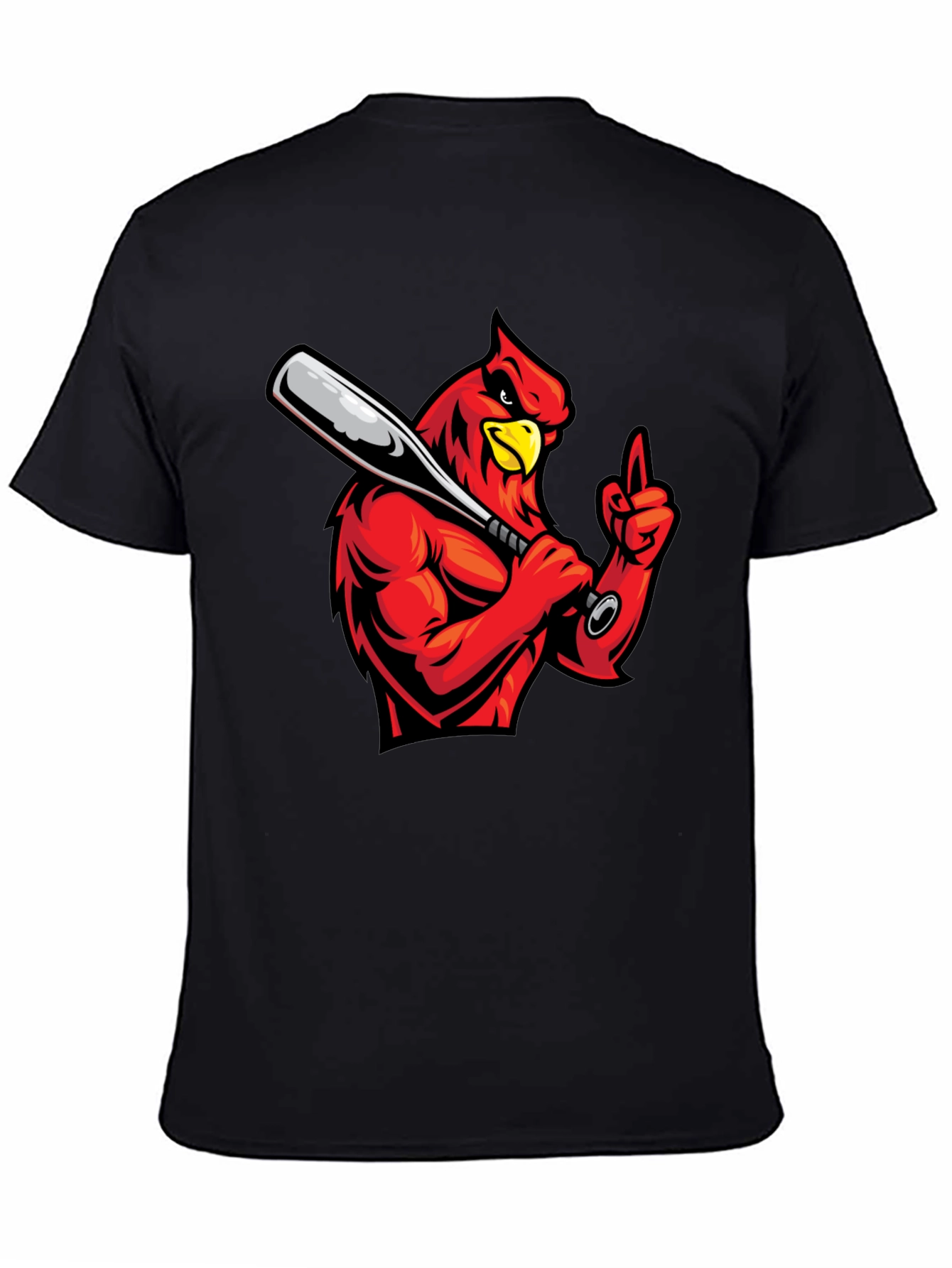 Black Cardinal Baseball T-Shirt - Black Cotton Tee view 4