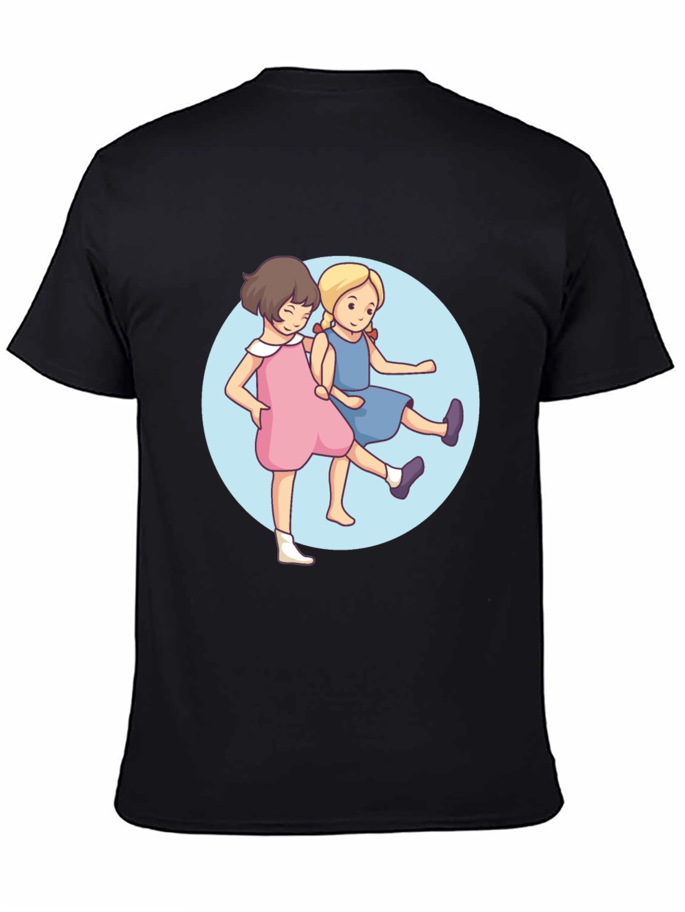 Black Cute Cartoon Twins Black T-Shirt view 4