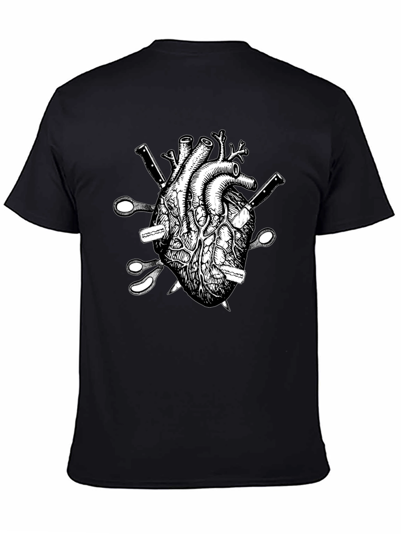 Black Anatomical Heart Knives T-Shirt view 4