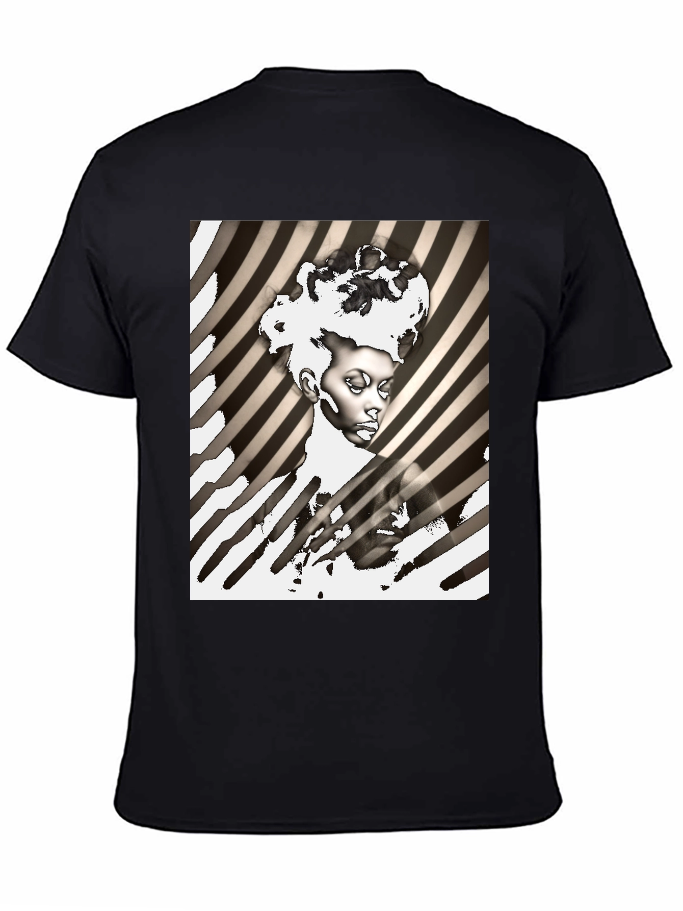 Black Striking Graphic Print Tee - Monochrome Art view 4