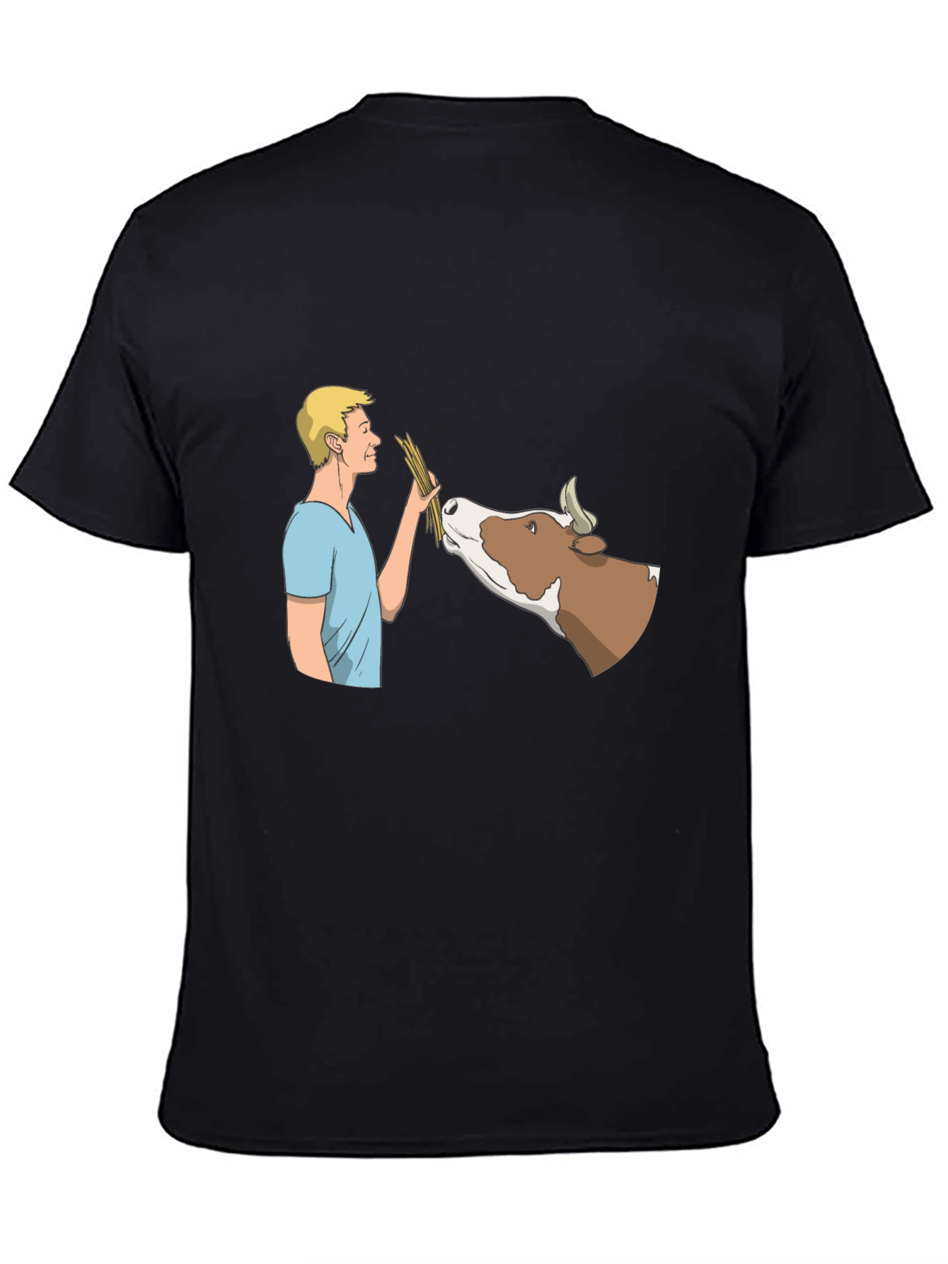 Black Man Feeding Cow Graphic Black T-Shirt view 4