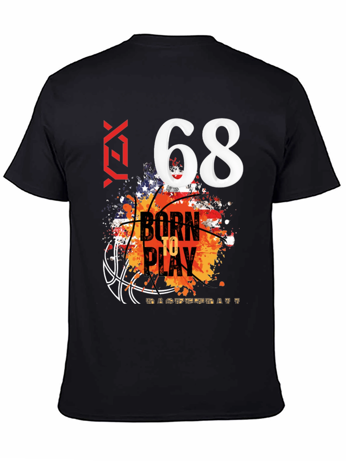Black Born to Play Basketball T-Shirt - Number 68 view 4