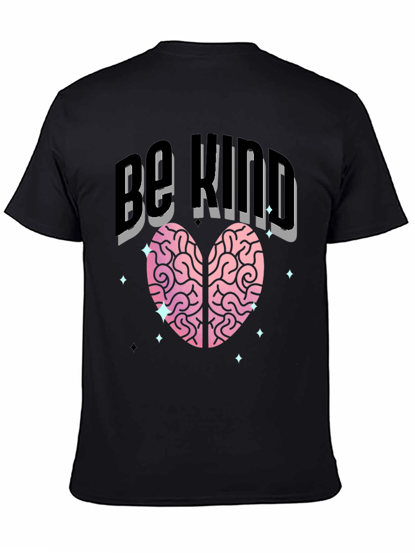 Black Be Kind Heart Brain T-Shirt - Soft Cotton Blend view 4