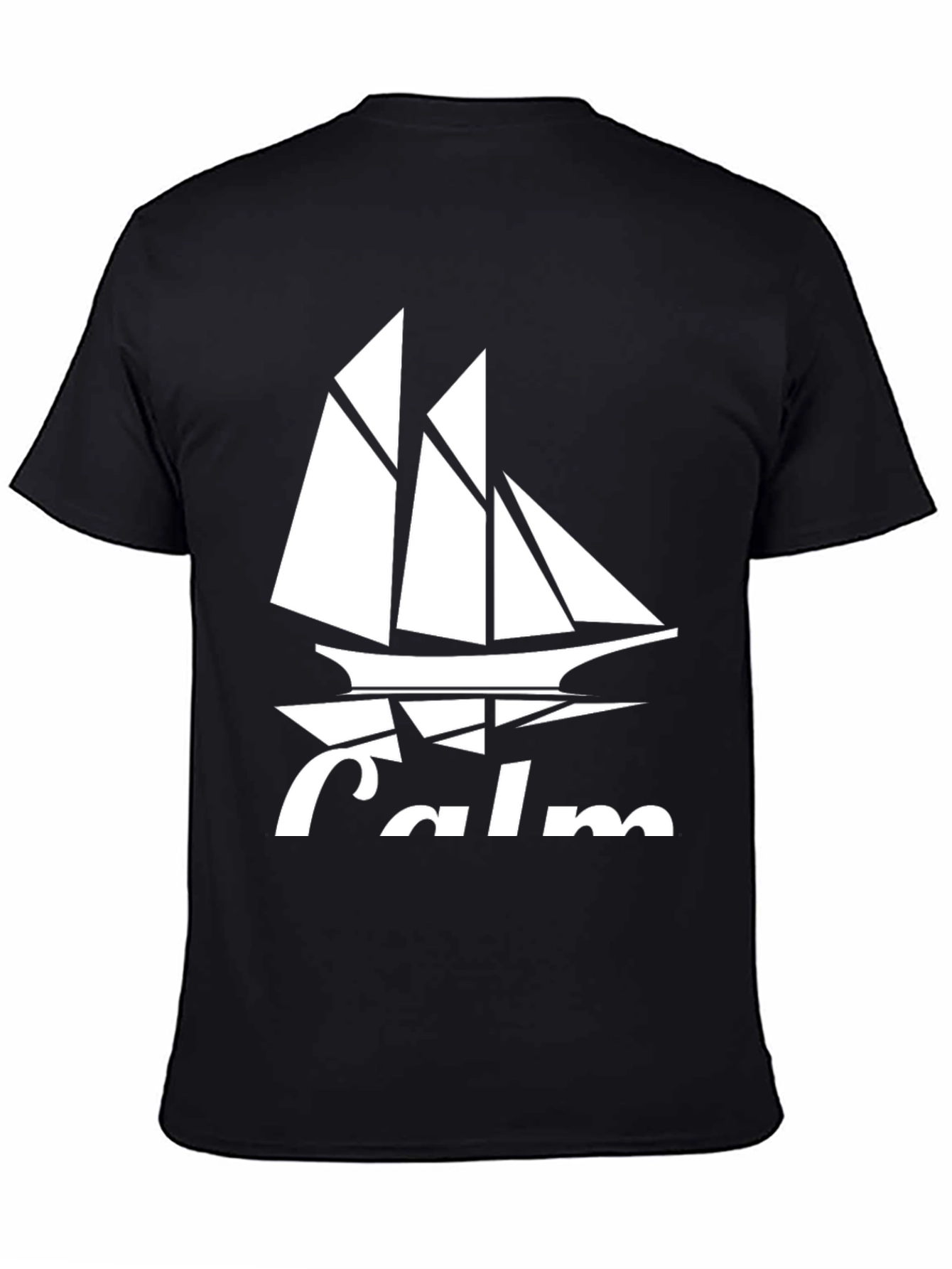 Black Calm Sailing Boat Graphic T-Shirt - Black Cotton Crew Neck view 4