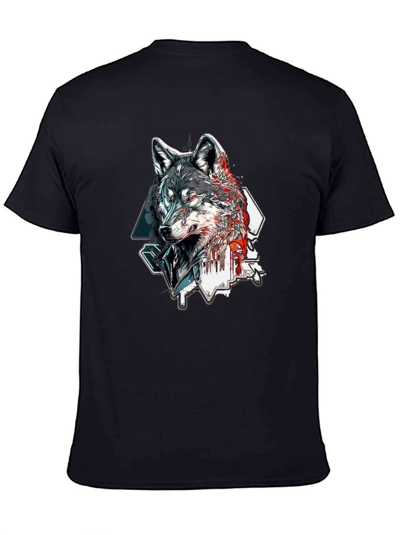 Black Wolf Graphic Print Black T-Shirt view 4