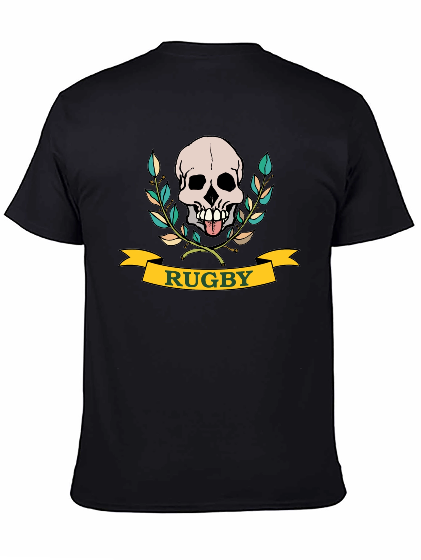 Black Rugby Skull Graphic T-Shirt - Black Cotton Tee view 4