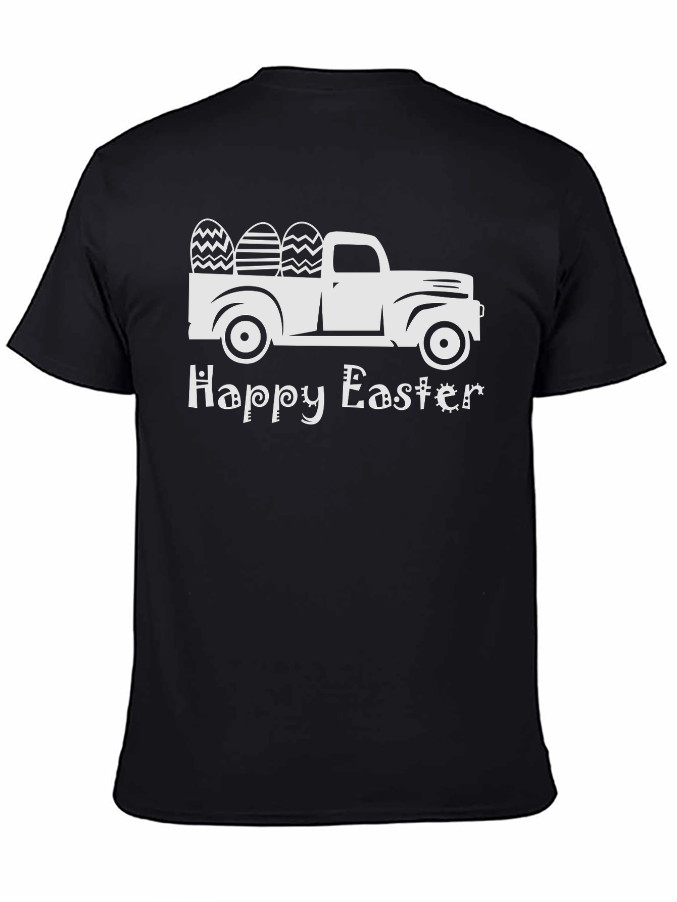 Camiseta Negra Happy Easter con Camioneta y Huevos