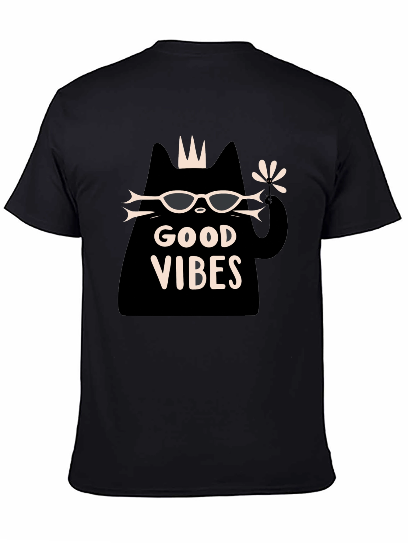 Black Good Vibes Cat Graphic T-Shirt - Black view 4
