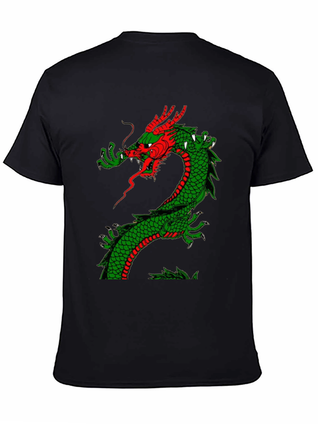Black Dragon Graphic Tee - Red and Green Dragon Design view 4