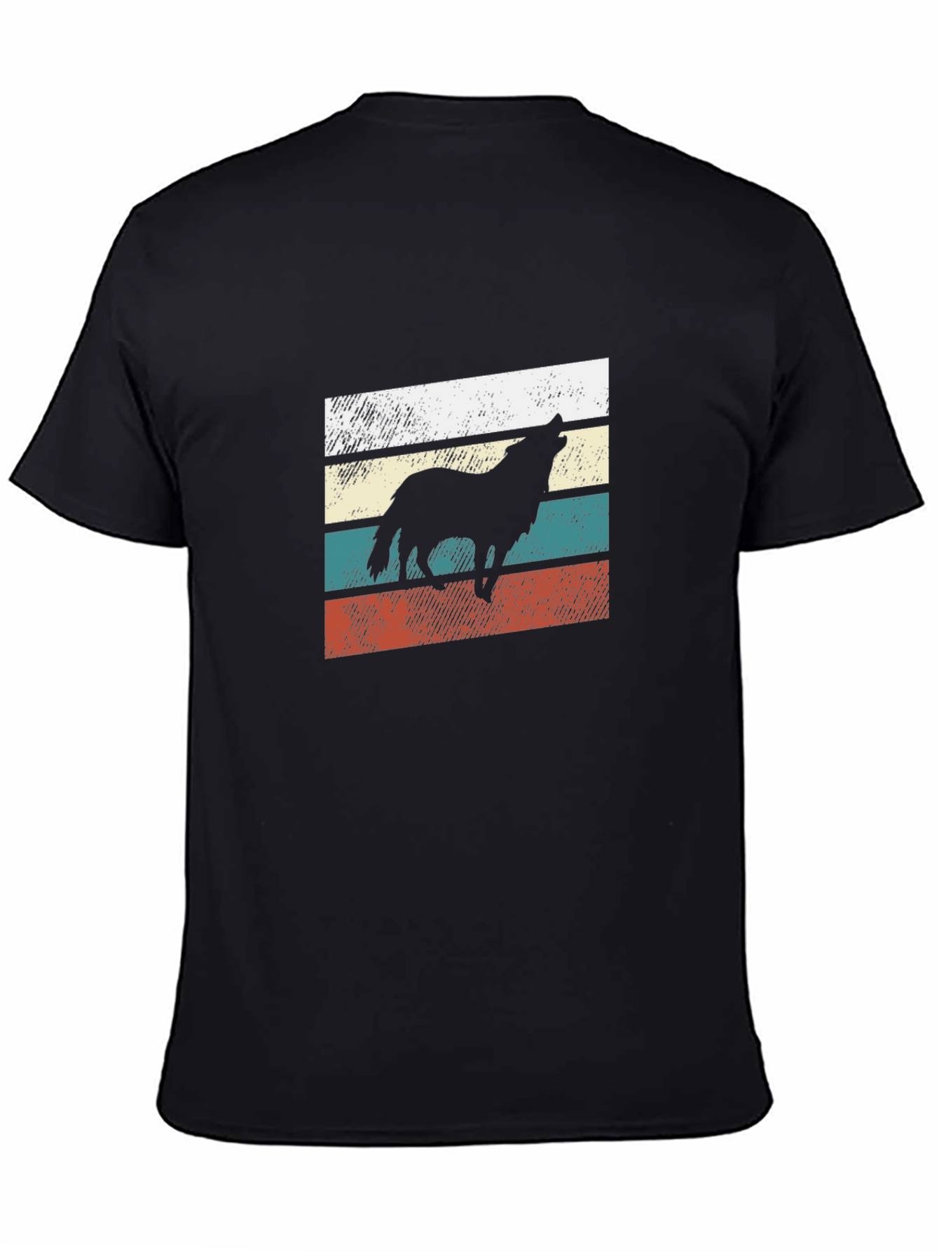 Black Retro Wolf Graphic Tee - Black Cotton Blend view 4