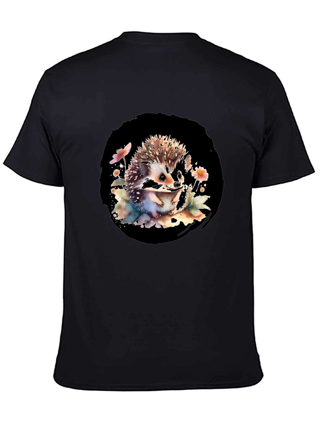 Black Hedgehog Watercolor Graphic Black T-Shirt view 4