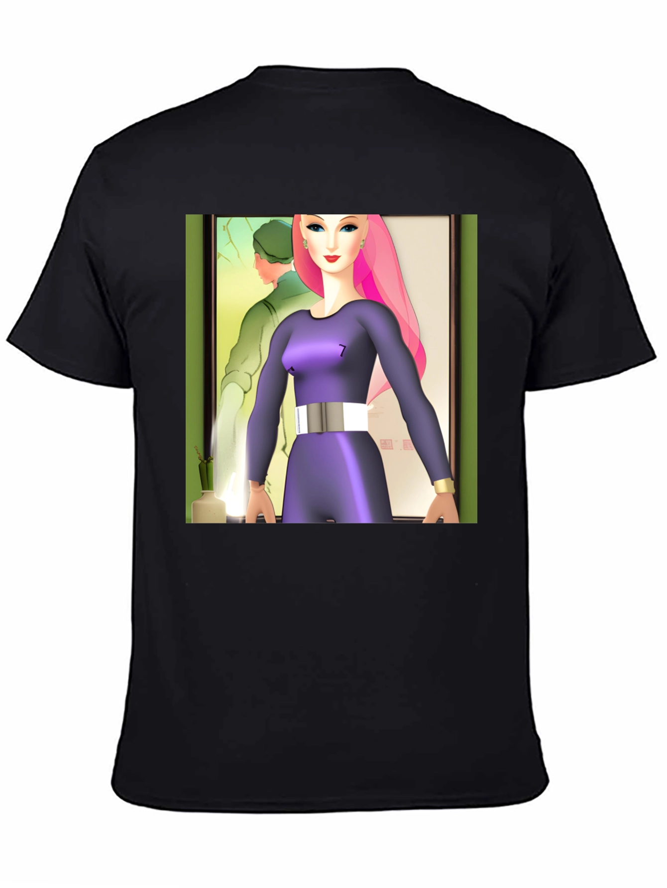 Black Abstract Art T-Shirt: Retro-Futuristic Style view 4