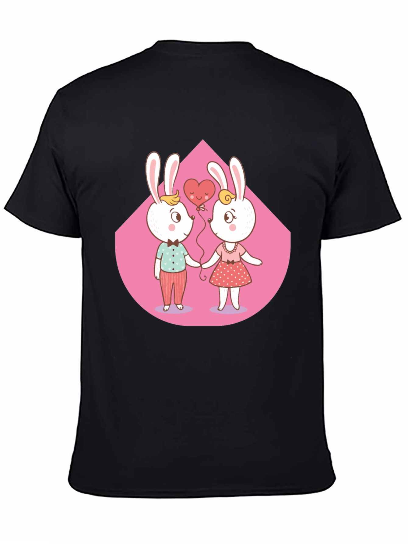 Black Cute Cartoon Bunny Couple T-Shirt view 4